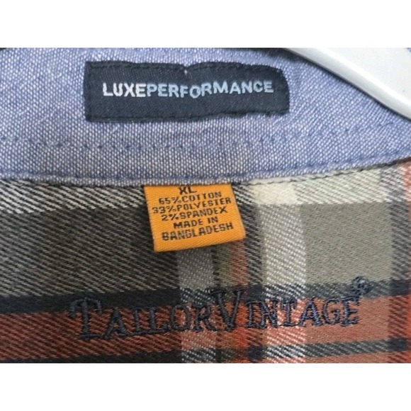 Tailor Vintage Luxe Performance Flannel Shirt MEN'S XL Blue Plaid long SLV  #417 - Picture 4 of 6